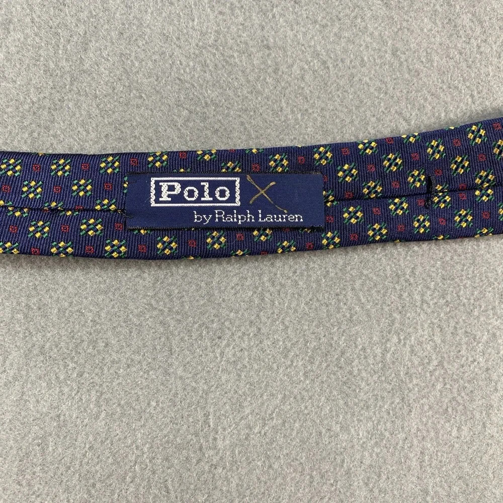 Polo‎ Ralph Lauren Navy Geometric Pattern Silk Tie Classic Mens Necktie